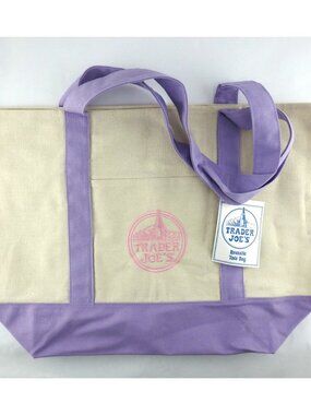 New Pastel Trader Joe's Joes Lg Purple Easter Tote  Canvas Bag Lavender 2026